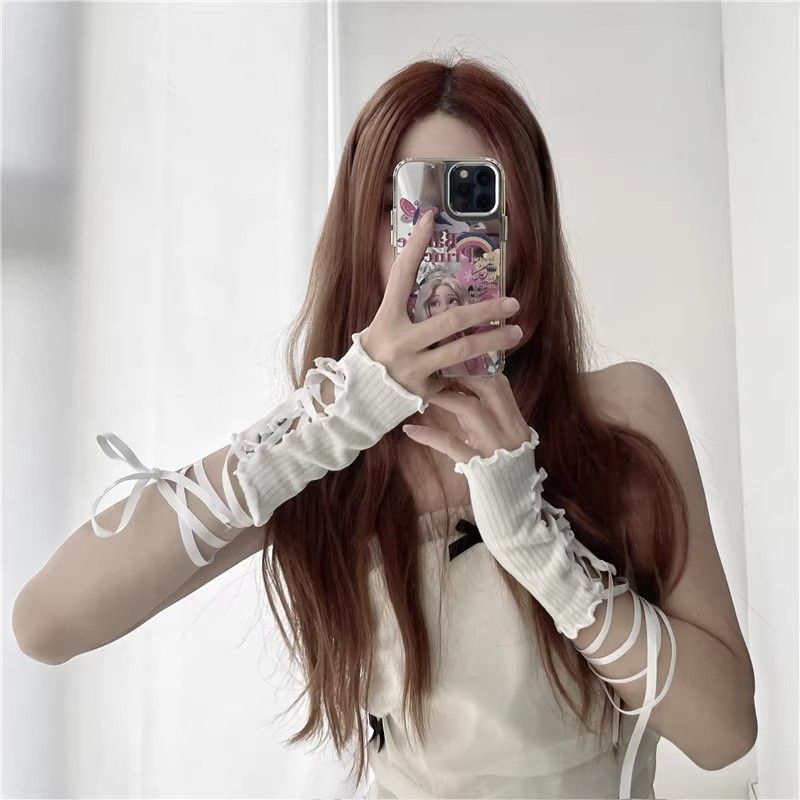 Fingerless Glove Knit - أكمام نسائية بدون أصابع برباط، قفازات