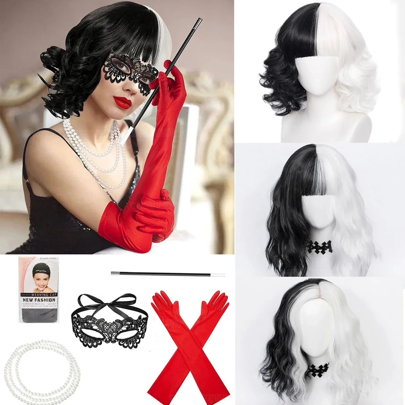 Heat Resistant Glove - باروكة أنيمي تأثيري الدعائم ، Cruella