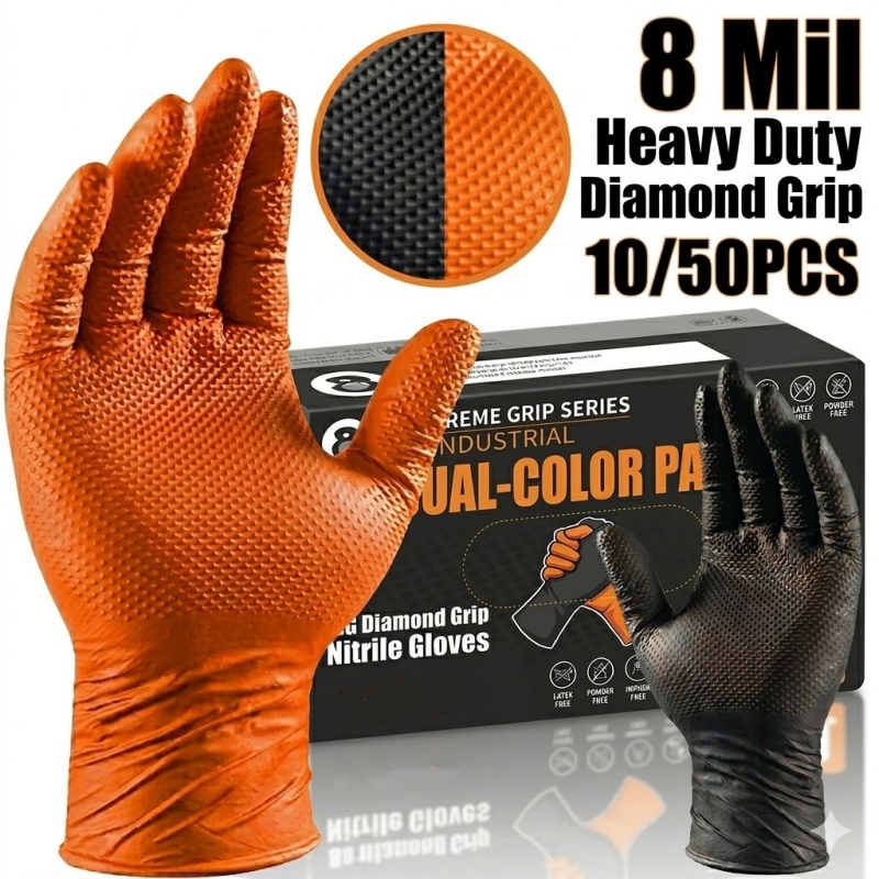 Nitrile Mechanic Glove - قفازات نتريل برتقالية متينة 8 مل،