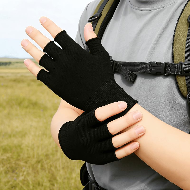 Fingerless Glove Knit - قفازات سوداء محبوكة نصف إصبع، قفازات