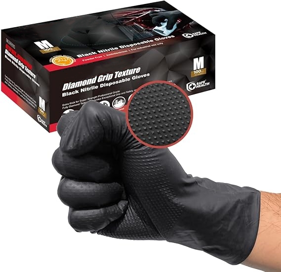 Nitrile Mechanic Glove - قفازات النتريل السوداء يمكن التخلص منها