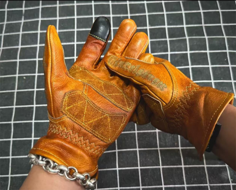 Motorcycle Glove Knuckle - اليدوية جلد طبيعي الرجعية دراجة نارية