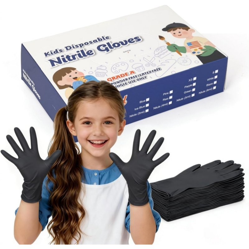 Nitrile Mechanic Glove - قفازات نيتريل سوداء للأطفال من 4-12