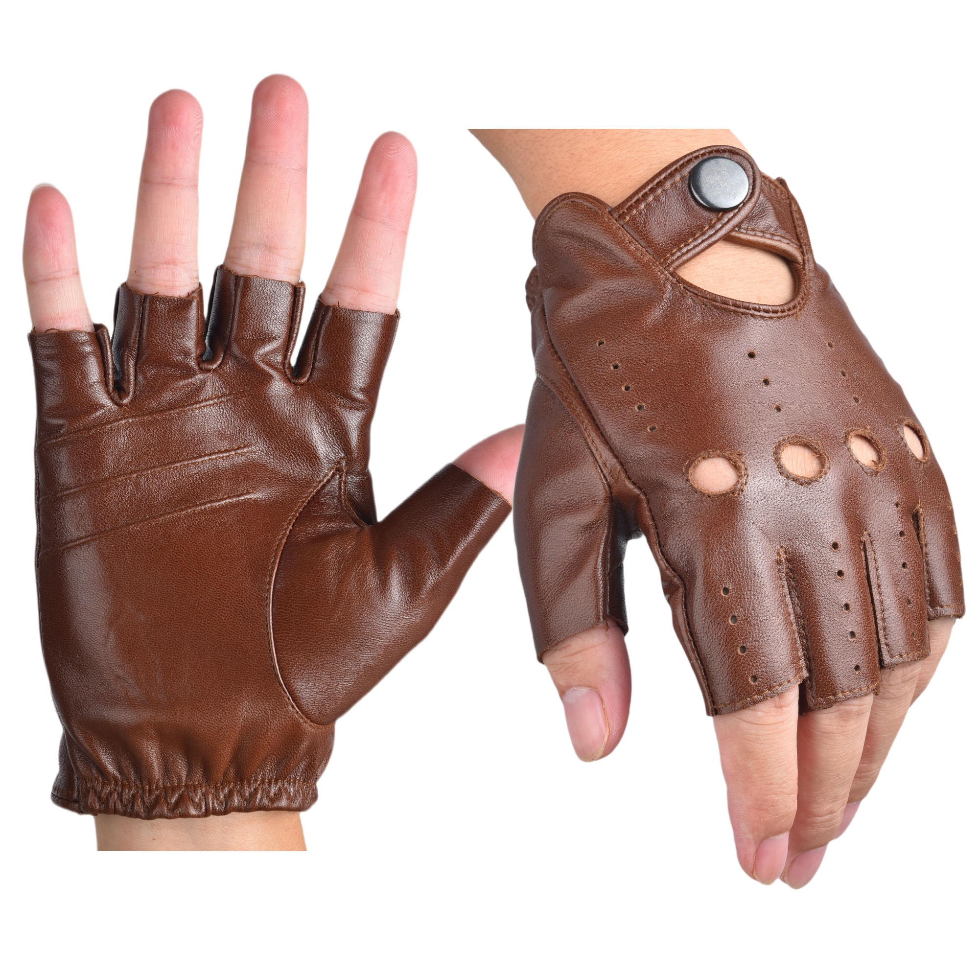 Leather Driving Glove - قفازات قيادة جلدية بدون أصابع نصف