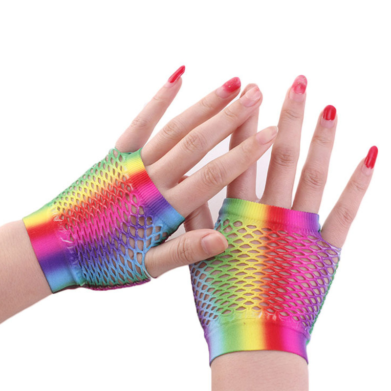 Fingerless Glove Knit - السيدات مثير قوس قزح اللون قصيرة