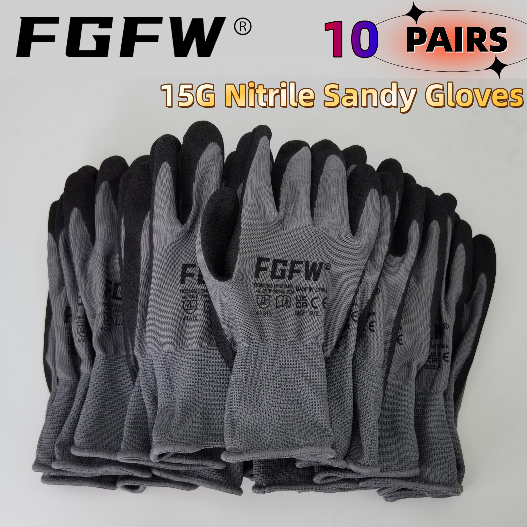 Nitrile Mechanic Glove - قفازات عمل رمادية من النتريل مكونة