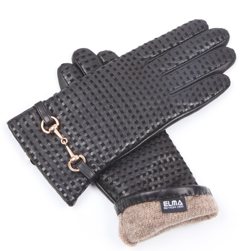 Wool Glove Lined - الخريف الشتاء قفازات جلدية حقيقية الإناث