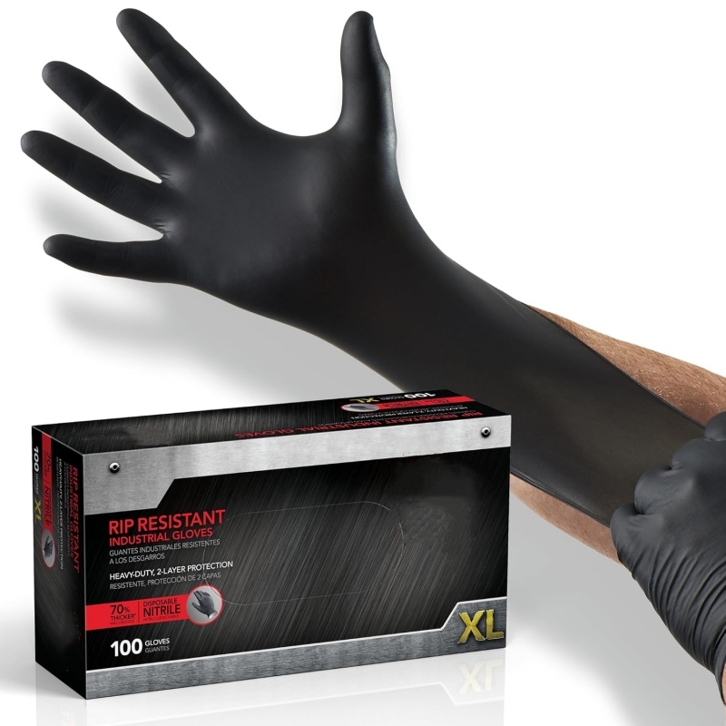Nitrile Mechanic Glove - 100 قطعة قفازات نتريل سوداء للاستخدام