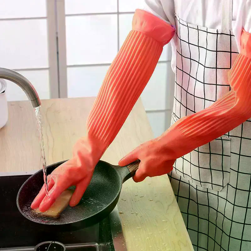 Dish Glove Rubber - قفازات طويلة قابلة لإعادة الاستخدام من