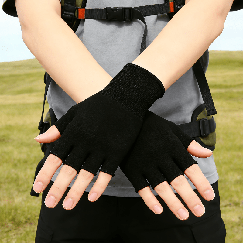 قفازات سوداء محبوكة نصف إصبع،  - مراجعة Fingerless Glove Knit وسعره