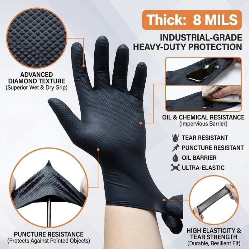 قفازات نيتريل صناعية سوداء شدي - مراجعة Nitrile Mechanic Glove وسعره
